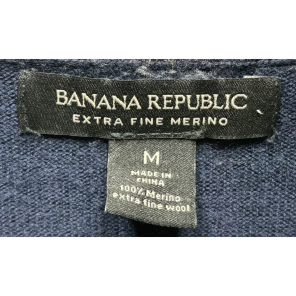 Banana‎ Republic Pullover Men Medium Navy Blue V Neck Merino Wool Sweater
